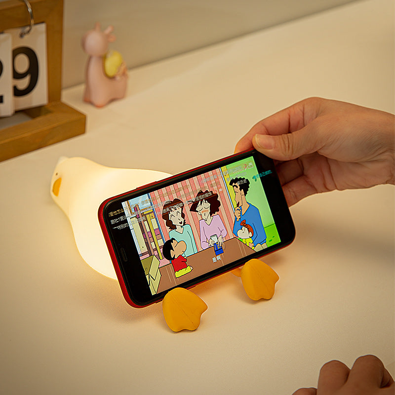 Adorable Lie Flat Duck LED Night Light - Smart Dimming Table Lamp for Kids' Bedside - Perfect Sleep Companion & Gift!