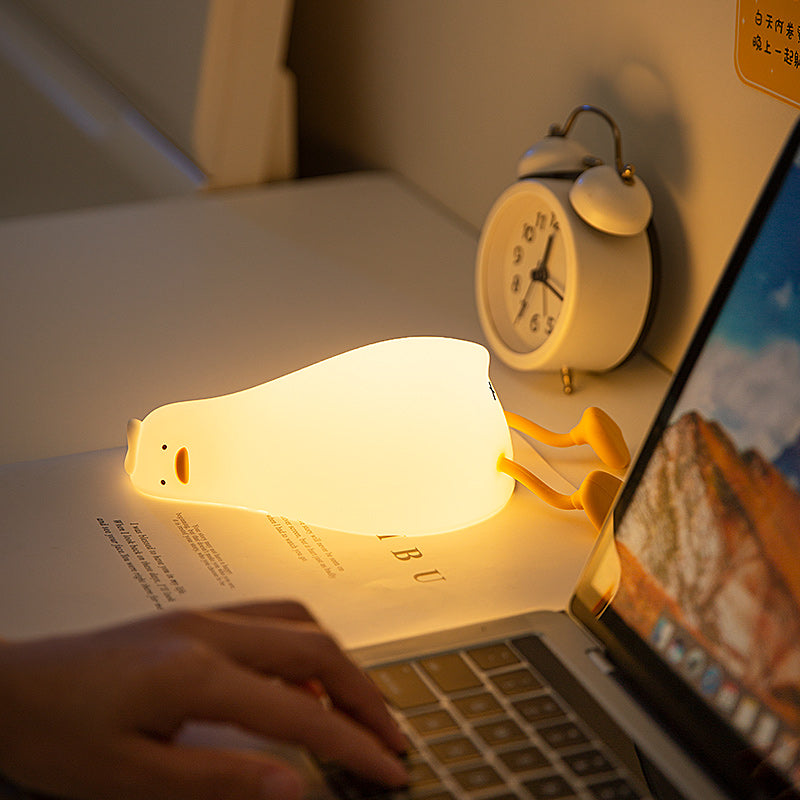 Adorable Lie Flat Duck LED Night Light - Smart Dimming Table Lamp for Kids' Bedside - Perfect Sleep Companion & Gift!